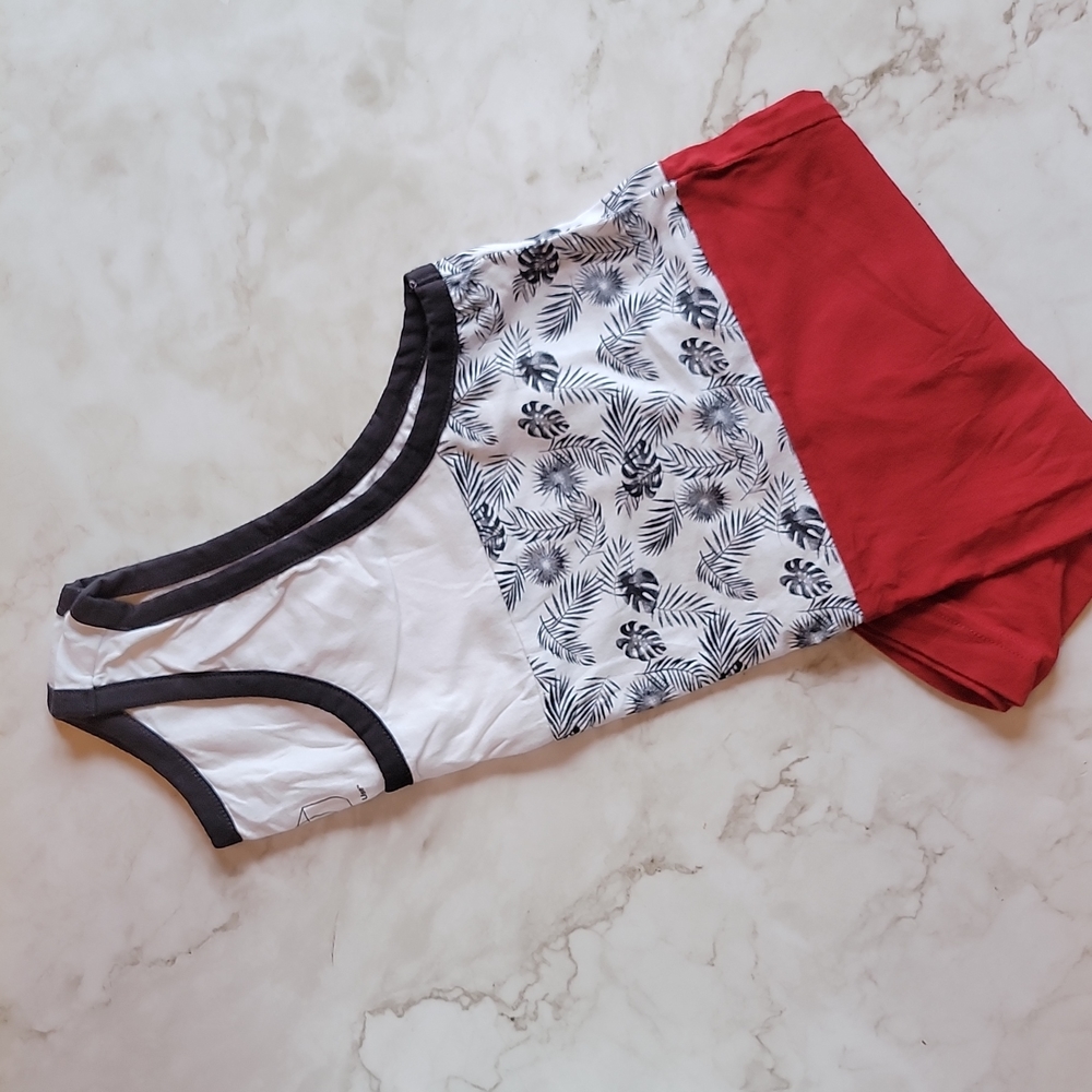 Men's small Original Use tank top palm fronds red white navy